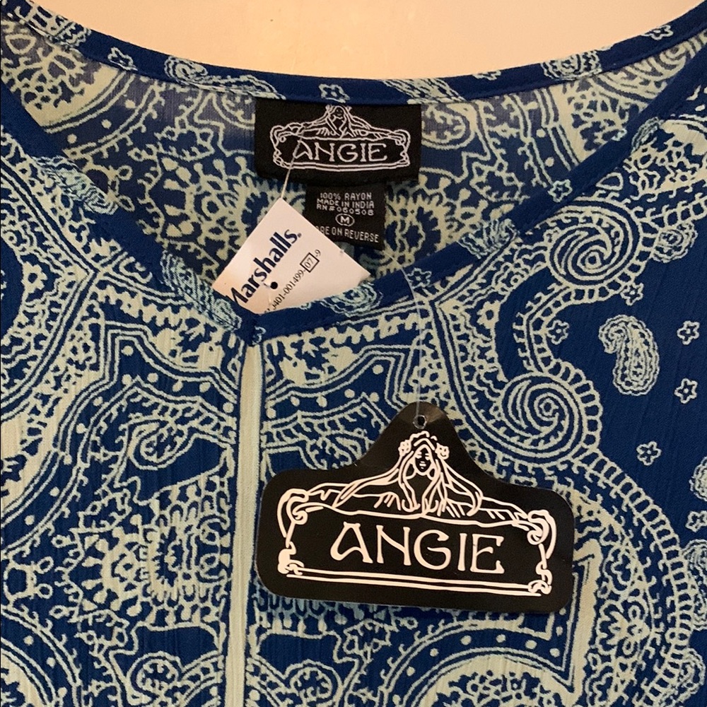 Angie Tan and Blue Boxy Tunic with Asymmetrical Hem - Picture 2 of 8